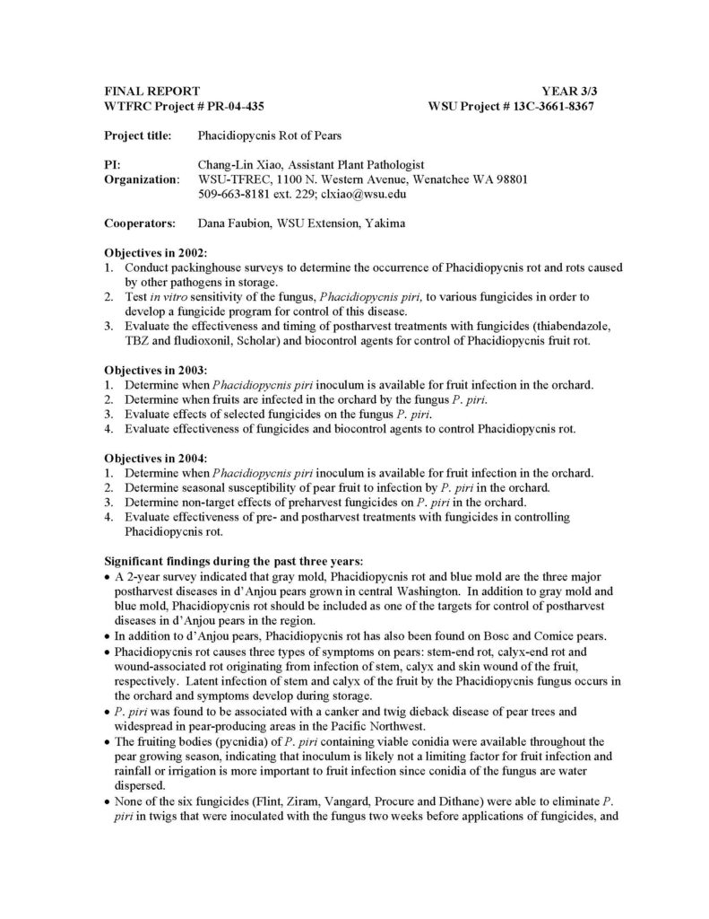 Phacidiopycnis Rot of Pears - Washington Tree Fruit Research Commission ...